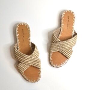 Jenni Kayne Raffia Crossover Sandal Natural Tan White 38